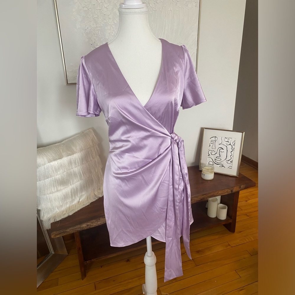 Silky material purple tie dress